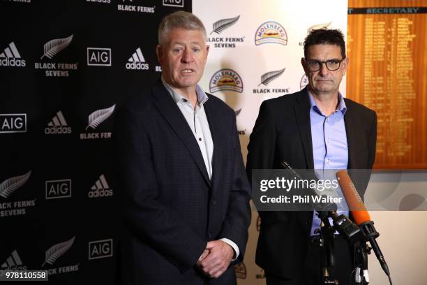 Steve Tew and Goodman Fielder Managing Director Tim Deane speak following the New Zealand Black Ferns announcement of Molenberg as the sponsor of the...