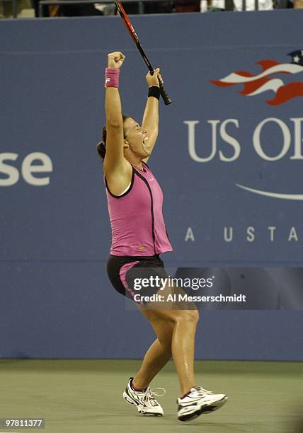 Jennifer Capriati defeats Serena Williams in the quarter finals of the women's singles September 7, 2004 at the 2004 US Open in New York.