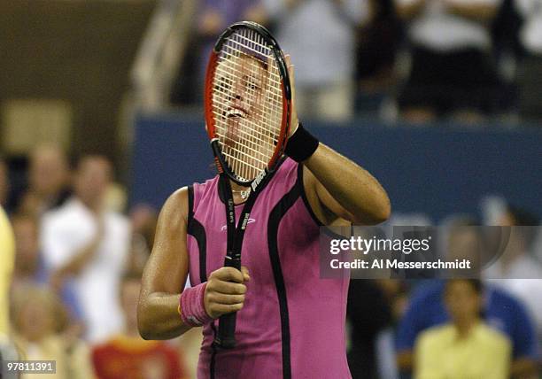 Jennifer Capriati defeats Serena Williams in the quarter finals of the women's singles September 7, 2004 at the 2004 US Open in New York.