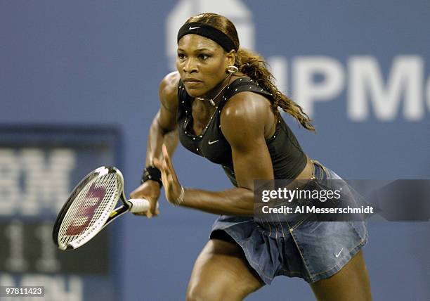 Serena Williams loses to Jennifer Capriati in the quarter finals of the women's singles September 7, 2004 at the 2004 US Open in New York.