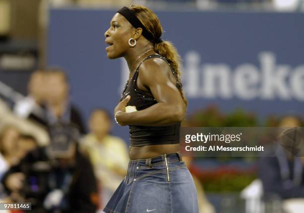 Serena Williams loses to Jennifer Capriati in the quarter finals of the women's singles September 7, 2004 at the 2004 US Open in New York.