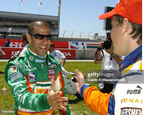 Tony Kanaan congratulates Marco Andretti who won the 40-lap Infiniti Pro Series championship race at the 2005 Grand Prix of St. Petersburg April 3.