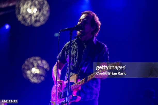 Eddie Vedder of Pearl Jam performs at The O2 Arena on June 18, 2018 in London, England.