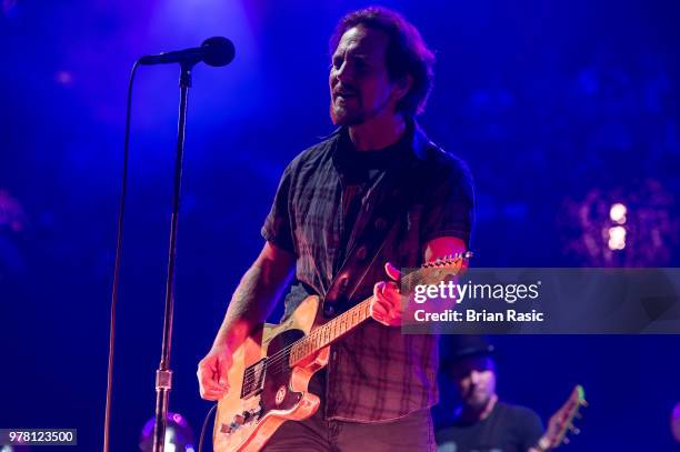 Eddie Vedder of Pearl Jam performs at The O2 Arena on June 18, 2018 in London, England.