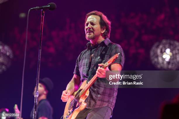 Eddie Vedder of Pearl Jam performs at The O2 Arena on June 18, 2018 in London, England.