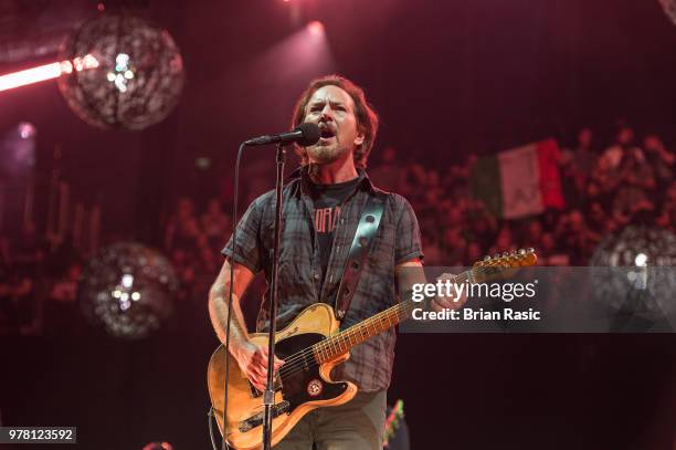 Eddie Vedder of Pearl Jam performs at The O2 Arena on June 18, 2018 in London, England.