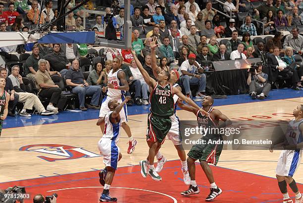 Charlie Bell of the Milwaukee Bucks attempts a layup during a game against the Los Angeles Clippers at Staples Center on March 17, 2010 in Los...