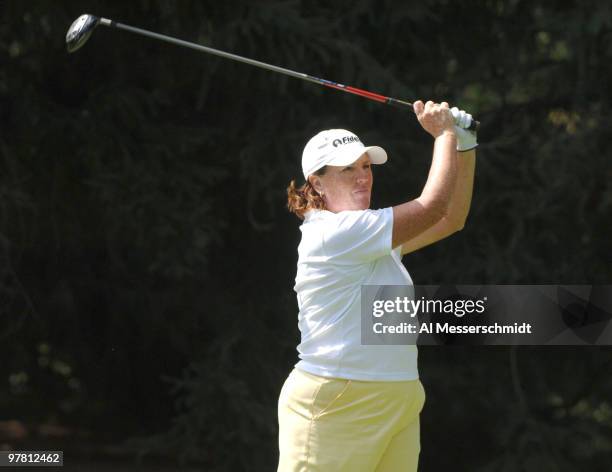 Meg Mallon drives from the 13th tee during the third round of the 2005 Jamie Farr Owens Corning Classic at the Highland Meadows Golf Club in...