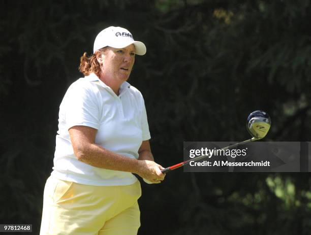 Meg Mallon drives from the 13th tee during the third round of the 2005 Jamie Farr Owens Corning Classic at the Highland Meadows Golf Club in...