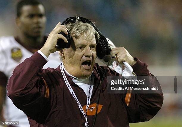 Virginia Tech coach Frank Beamer protests a call at the 2005 ACC Football Championship Game in Jacksonville.