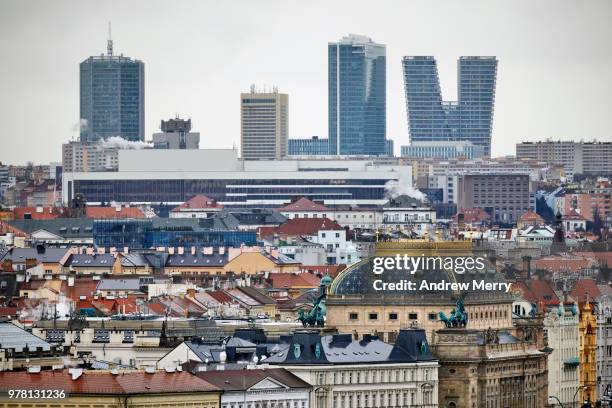 prague city skyline across old town prague. skyscrapers, high-rise on the horizon - czech culture stock pictures, royalty-free photos & images