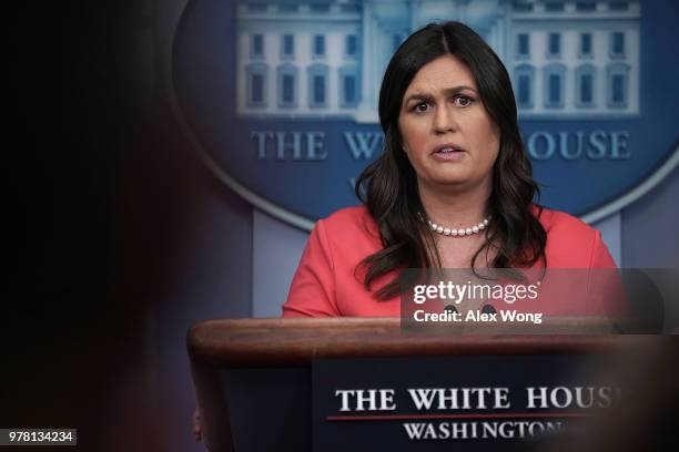 White House Press Secretary Sarah Sanders conducts a White House daily news briefing at the James Brady Press Briefing Room of the White House June...