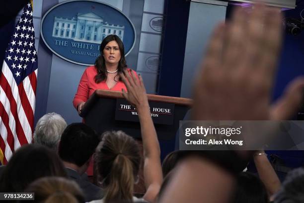 White House Press Secretary Sarah Sanders conducts a White House daily news briefing at the James Brady Press Briefing Room of the White House June...