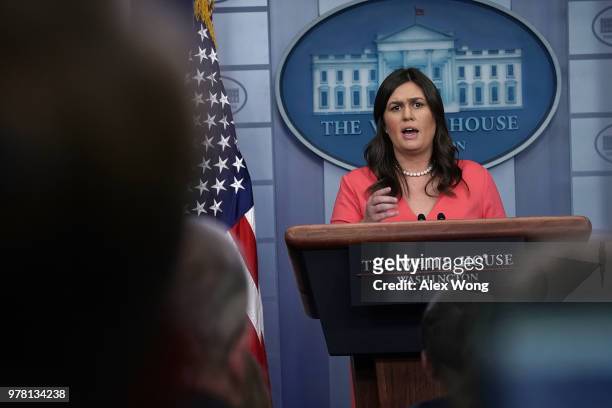 White House Press Secretary Sarah Sanders conducts a White House daily news briefing at the James Brady Press Briefing Room of the White House June...