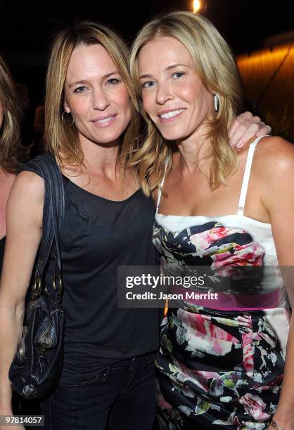 Actress Robin Wright and actress Chelsea Handler attend the 'Chelsea Chelsea Bang Bang' L.A. Launch Party at The Beverly Hilton hotel on March 17,...