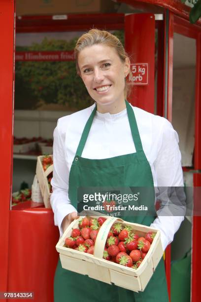 Janne Meyer-Zimmermann during the charity sale of strawberries and raspberries of Erdbeerhof Glantz for 'Ein Herz für Kinder' at Klosterstern on June...