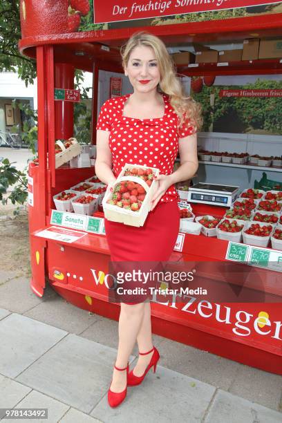 Sandra Quadflieg during the charity sale of strawberries and raspberries of Erdbeerhof Glantz for 'Ein Herz für Kinder' at Klosterstern on June 18,...