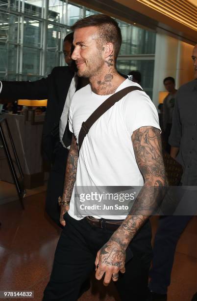 David Beckham is seen upon arrival at Haneda airport on June 19, 2018 in Tokyo, Japan.