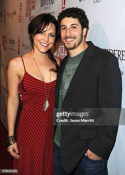 Actress Jenny Mollen and Jason Biggs attend the 'Chelsea Chelsea Bang Bang' L.A. Launch Party at The Beverly Hilton hotel on March 17, 2010 in...