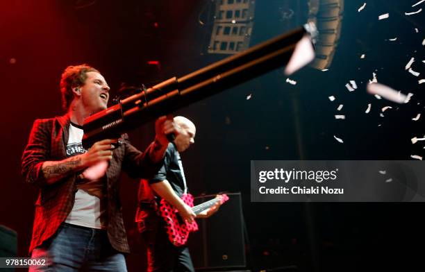 Corey Taylor and Josh Rand of Stone Sour perform live on stage at The Roundhouse on June 18, 2018 in London, England.