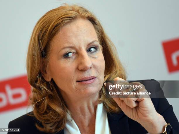 April 2018, Germany, Berlin: RBB director Patricia Schlesinger speaking during a press conference on 15 years of RBB . Photo: Britta Pedersen/dpa