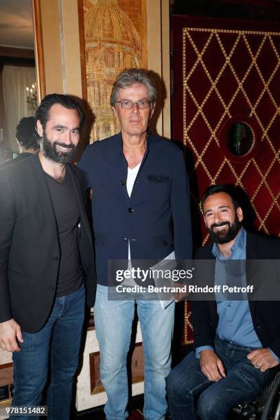 Chief Executive of the Lucien Barriere Group, Dominique Desseigne standing between Creators of the Association "Comme les autres" Olympic champion in...