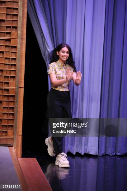 Episode 0886 -- Pictured: Singer Alessia Cara arrives for an interview on June 18, 2018 --