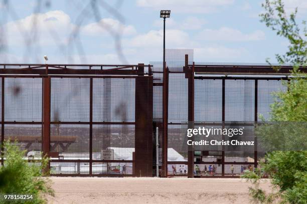 Tents to house unaccompanied migrant children are seen at the Tornillo-Marcelino Serna Port of Entry on June 18, 2018 in Tornillo, Texas. The Trump...