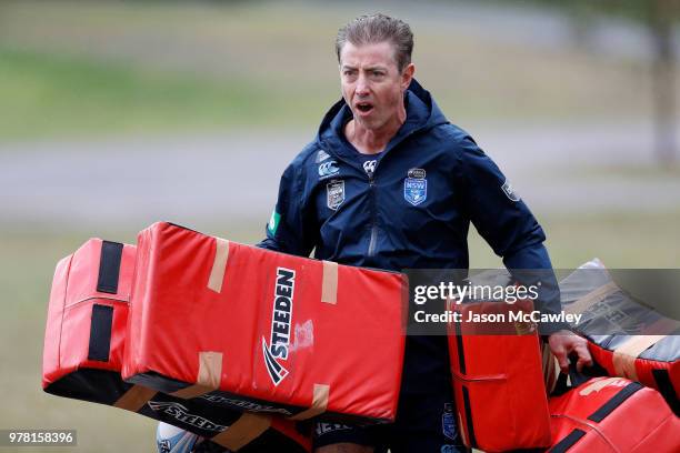 Greg Alexander assistant coach of the Blues during a New South Wales Blues State of Origin training session at Moore Park on June 19, 2018 in Sydney,...