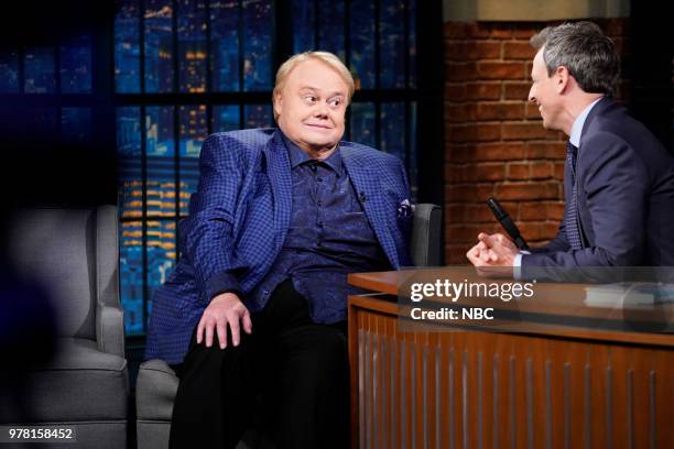 Episode 698 -- Pictured: Comedian Louie Anderson during an interview with host Seth Meyers on June 18, 2018 --