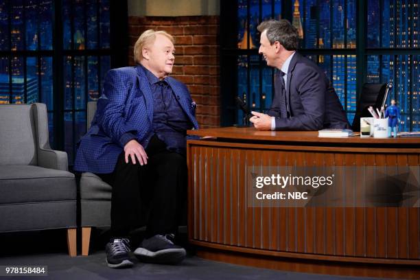 Episode 698 -- Pictured: Comedian Louie Anderson during an interview with host Seth Meyers on June 18, 2018 --