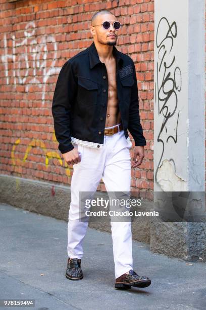 Chris Eubank Jr, in Fendi total look, is seen in the streets of Milan before the Fendi show, during Milan Men's Fashion Week Spring/Summer 2019 on...