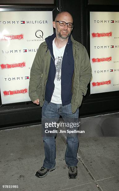 Moby attends "The Runaways" New York premiere at Landmark Sunshine Cinema on March 17, 2010 in New York City.