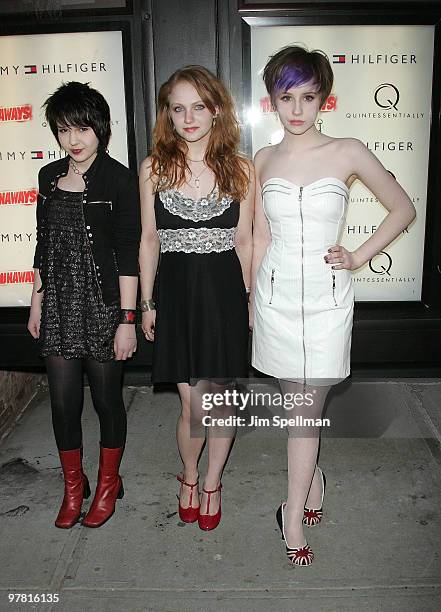 Musicians Sophie, Jena and Izzy, of Care Bears on Fire attend "The Runaways" New York premiere at Landmark Sunshine Cinema on March 17, 2010 in New...