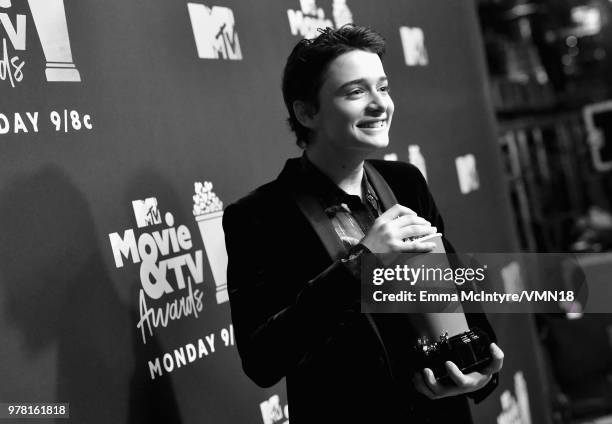 Actor Noah Schnapp attends the 2018 MTV Movie And TV Awards at Barker Hangar on June 16, 2018 in Santa Monica, California.