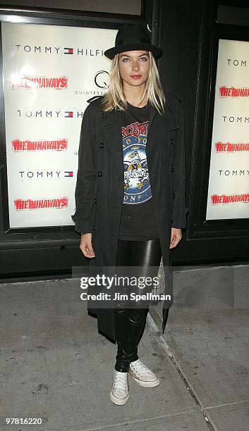Jessica Hart attends "The Runaways" New York premiere at Landmark Sunshine Cinema on March 17, 2010 in New York City.