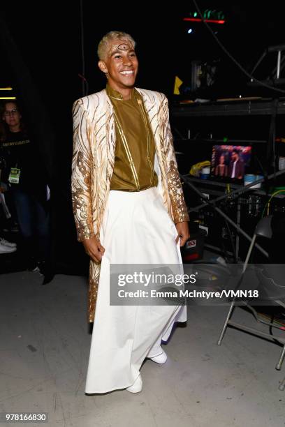 Actor Keiynan Lonsdale poses backtage during the 2018 MTV Movie And TV Awards at Barker Hangar on June 16, 2018 in Santa Monica, California.