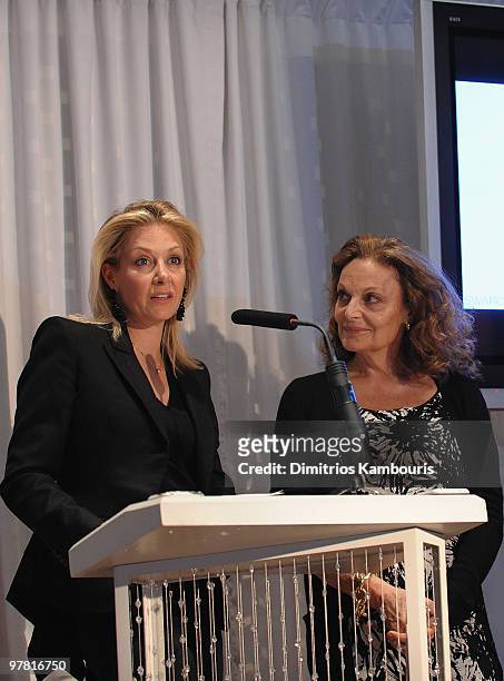 Nadja Swarovski and Diane Von Furstenberg attend the 2010 CFDA Fashion Awards Nomination Announcement at DVF Studio on March 17, 2010 in New York...