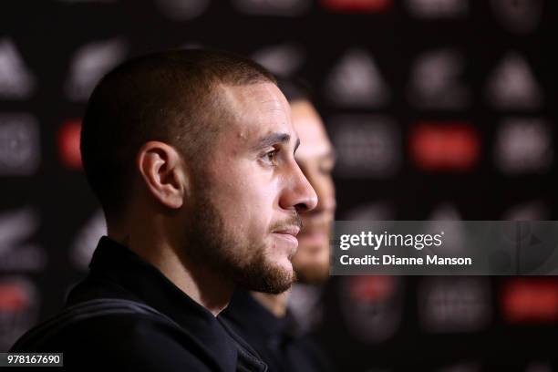 Perenara of the All Blacks speaks to media during a New Zealand All Blacks press conference on June 19, 2018 in Dunedin, New Zealand.