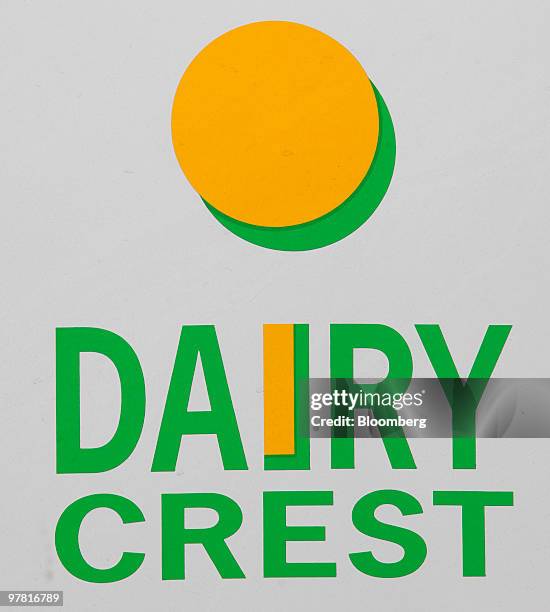 The Dairy Crest logo is seen on display at the company's factory in Nuneaton, U.K., on Wednesday, March 17, 2010. Dairy Crest Group Plc said pretax...