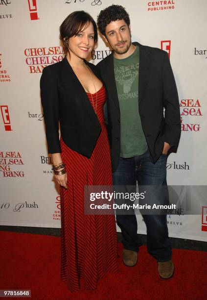 Actress Jenny Mollen and Jason Biggs attend Chelsea Handler's Book Launch Party For "Chelsea Chelsea Bang Bang" at Bar 210 at The Beverly Hilton...