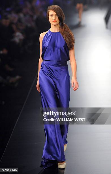 Model parades during a show by Australian label Nicolangela during the Melbourne Fashion Festival, in Melbourne on March 18, 2010. The Festival is...