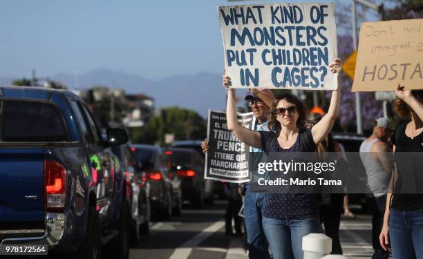 Protestors demonstrate against the separation of migrant children from their families on June 18, 2018 in Los Angeles, California. U.S. Immigration...