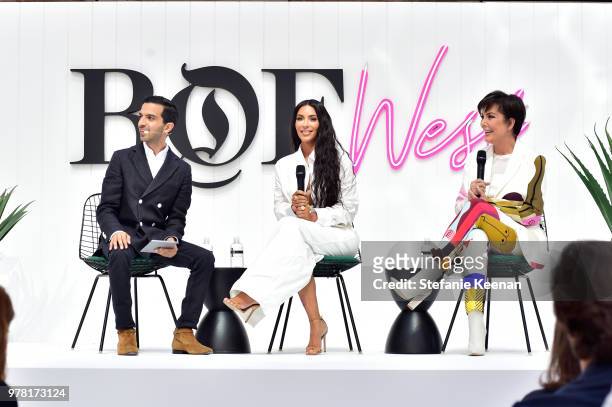 Imran Amed, Kim Kardashian West and Kris Jenner speak onstage during the "Creating Cultural Moments" panel at the BoF West Summit at Westfield...