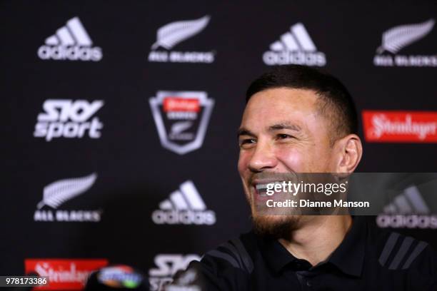 Sonny Bill Williams of the All Blacks speaks to media during a New Zealand All Blacks press conference on June 19, 2018 in Dunedin, New Zealand.