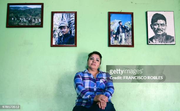 Senate candidate for the MORENA party Nestora Salgado is pictured next to a wall with photos of Mexican guerrilla Genaro Vazquez, during an interview...