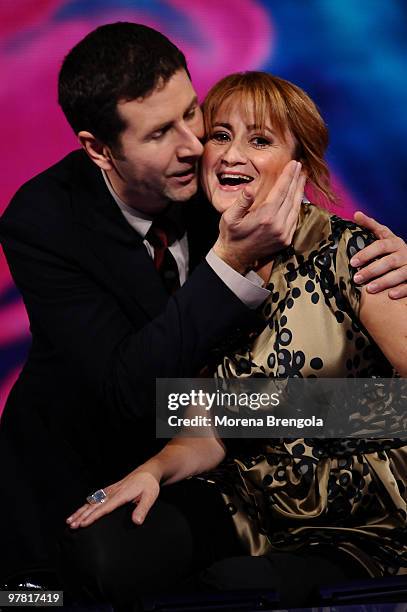 Luciana Littizzetto and Fabio Fazio during the Italian tv show "Che tempo che fa" in Milan, Italy.