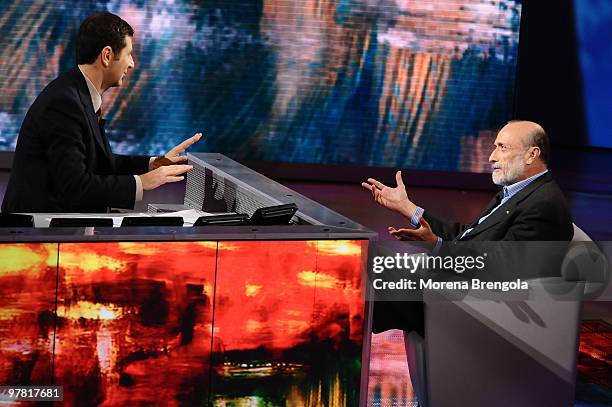 Carlo Petrini during the Italian tv show "Che tempo che fa" in Milan, Italy.