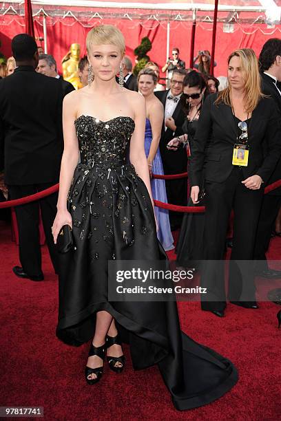 Actress Carey Mulligan arrives at the 82nd Annual Academy Awards held at the Kodak Theatre on March 7, 2010 in Hollywood, California.