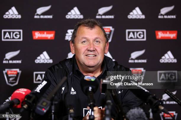 Assitant Coach Ian Foster of the All Blacks speaks to media during a New Zealand All Blacks press conference on June 19, 2018 in Dunedin, New Zealand.